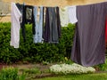 Clothes dries in the yard