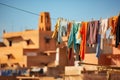Clothes drying on a clothesline in Essaouira, Morocco Royalty Free Stock Photo