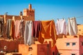 Clothes drying on a clothesline in Essaouira, Morocco Royalty Free Stock Photo