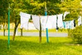 Clothes drying in fresh air on clothes lines Royalty Free Stock Photo