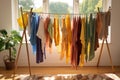clothes drying rack with folded laundry Royalty Free Stock Photo