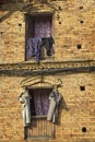 Clothes drying on the window, Kathmandu, Nepal Royalty Free Stock Photo