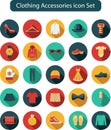 Clothes flat icons. Complete set of clothing icons. Flat icons of cloth and accessories with shadow.