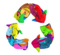 Clothes folded as a recycling sign on a white background Royalty Free Stock Photo