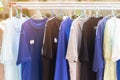 The clothes hang on steel rail for to dry after washing Royalty Free Stock Photo