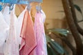 The clothes hang on steel rail for to dry after washing Royalty Free Stock Photo