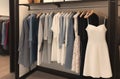 Clothes on hanger in clothing store. Generative AI