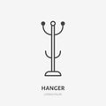 Clothes hanger flat line icon. Apartment furniture sign, vector illustration of coathanger, rack. Thin linear logo for