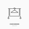 Clothes hanger icon, clothing rack line logo. Flat sign for checkroom. Logotype for laundry shop, dry cleaning, retail