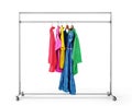 Clothes on hanger rack on a white Royalty Free Stock Photo
