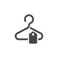 Clothes hanger with tag flat icon. Hanger for wardrobe logo. Symbol of clothing store, boutique, studio. Vector isolated Royalty Free Stock Photo