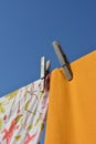 Clothes hanging from clothesline, drying in the sun Royalty Free Stock Photo