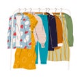 Clothes hanging on a hanger in the checkroom or store. Royalty Free Stock Photo