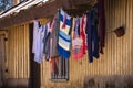 Clothes hanging in the mining pavilions of Lota, Chile. Royalty Free Stock Photo