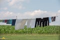 Clothes hanging outside amish house in usa
