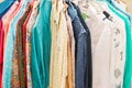 Clothes hanging on a rack in a flea market Royalty Free Stock Photo