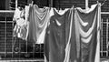 Clothes hung out to dry on lines outside the balcony Marche, Italy Royalty Free Stock Photo