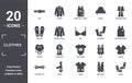 clothes icon set. include creative elements as belt, dressing gown, stockings, baby grow, cravat, poncho filled icons can be used