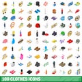 100 clothes icons set, isometric 3d style Royalty Free Stock Photo