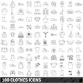 100 clothes icons set, outline style