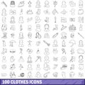 100 clothes icons set, outline style Royalty Free Stock Photo