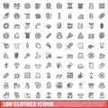 100 clothes icons set, outline style Royalty Free Stock Photo