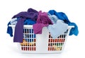 Clothes in laundry basket. Blue, indigo, purple.