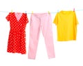 Clothes on laundry line Royalty Free Stock Photo