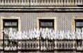 clothes line in front of an old lisbon house with typical tiles Royalty Free Stock Photo