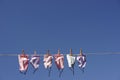 Clothes line full of face masks