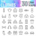 Clothes line icon set, cloth symbols collection, vector sketches, logo illustrations, apparel signs linear pictograms Royalty Free Stock Photo
