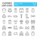 Clothes line icon set, clothing symbols collection, vector sketches, logo illustrations, wear signs linear pictograms