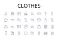 Clothes line icons collection. Attire, Garments, Apparel, Raiment, Outfit, Costume, Dressing vector and linear