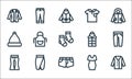 Clothes line icons. linear set. quality vector line set such as cardigan, short, pants, dress, skirt, santa claus, waistcoat, polo