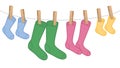 Clothes Line Wool Socks Family Colors Royalty Free Stock Photo
