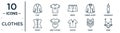 clothes linear icon set. includes thin line coat, briefs, mannequin, baby clothes, shawl, bikini, corset icons for report,