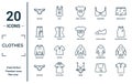 clothes linear icon set. includes thin line panties, jean, sweatshirt, knickers, t-shirt, baby grow, sweater icons for report,