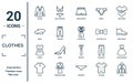 clothes linear icon set. includes thin line pijama, beret, corset, kurta, parka, housecoat, vintage dress icons for report,