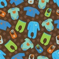 Clothes for newborn baby boy seamless pattern. Royalty Free Stock Photo