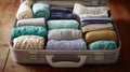Clothes are organized and neatly folded in a suitcase for an upcoming trip Royalty Free Stock Photo