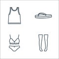 Clothes and outfit line icons. linear set. quality vector line set such as knee high socks, underwear, flip flop