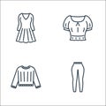 Clothes and outfit line icons. linear set. quality vector line set such as leggings, sweater, crop top