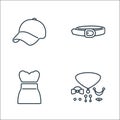 clothes and outfit line icons. linear set. quality vector line set such as accessories, strapless dress, belt