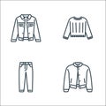 clothes and outfit line icons. linear set. quality vector line set such as jacket, jeans, sweater Royalty Free Stock Photo