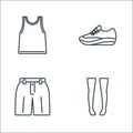 clothes and outfit line icons. linear set. quality vector line set such as knee high socks, shorts, sport shoe