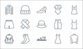 Clothes and outfit line icons. linear set. quality vector line set such as turtleneck, sandals, backpack, dress, socks, shorts,