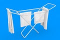 Clothes over White Folding Metal Clothes Drying Rack. 3d Rendering