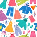 Clothes pattern. Kids fashioned pants jackets shirt textile design projects recent vector seamless background Royalty Free Stock Photo