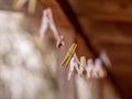 Clothes pegs on clothesline Royalty Free Stock Photo