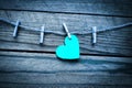 Old photo happy valentine`s day in love and clothes pegs background Royalty Free Stock Photo